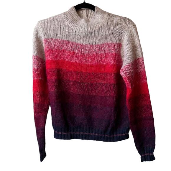 american eagle fuzzy sweater block tan red and blue stripes women small - Picture 1 of 8